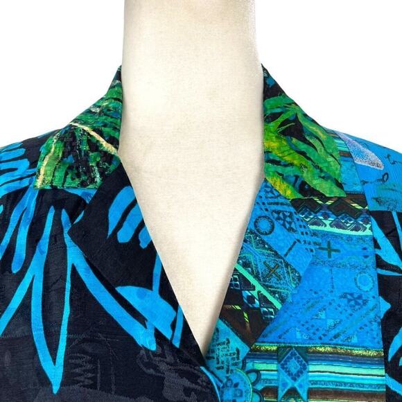 Chico's Oriental Art-to-Wear Patchwork Silk Linen Blazer Jacket Turquoise SZ 4 - Picture 10 of 15
